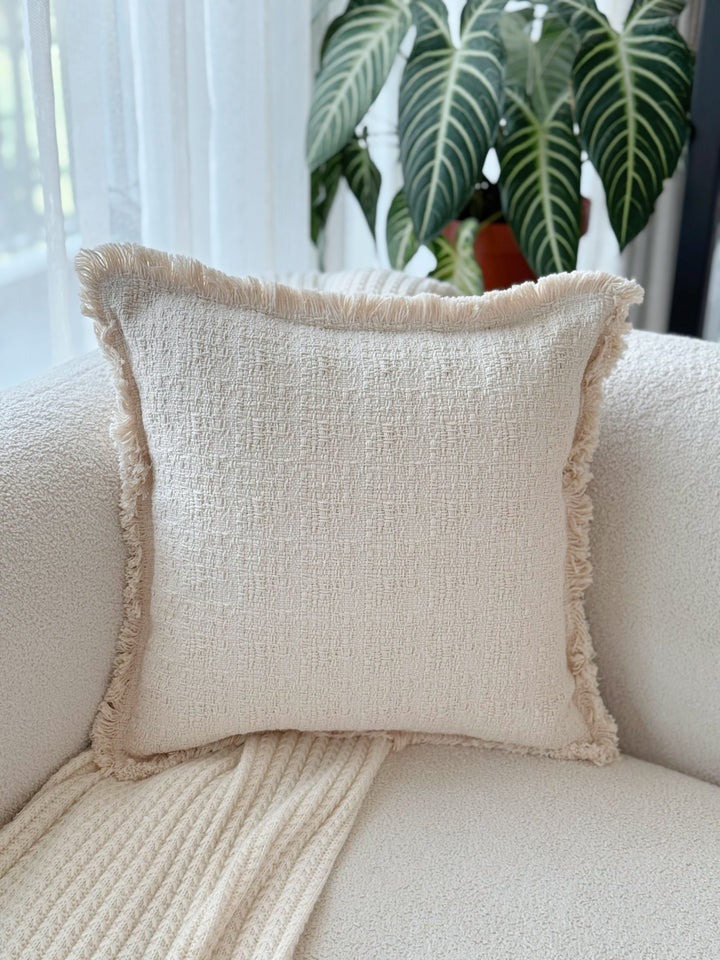 Creamstone Fringe Cushion Cover