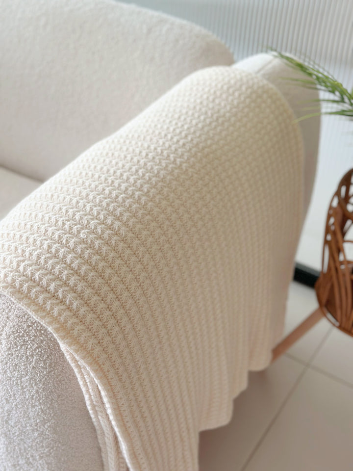 Cream Butterfly Knitted Throw
