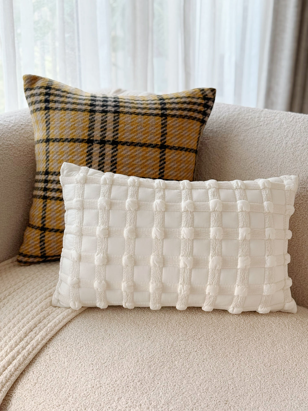 Golden Gingham Glow Cushion Cover