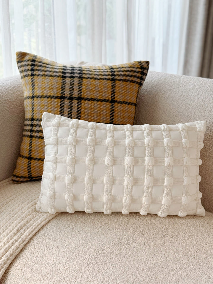 Golden Gingham Glow Cushion Cover