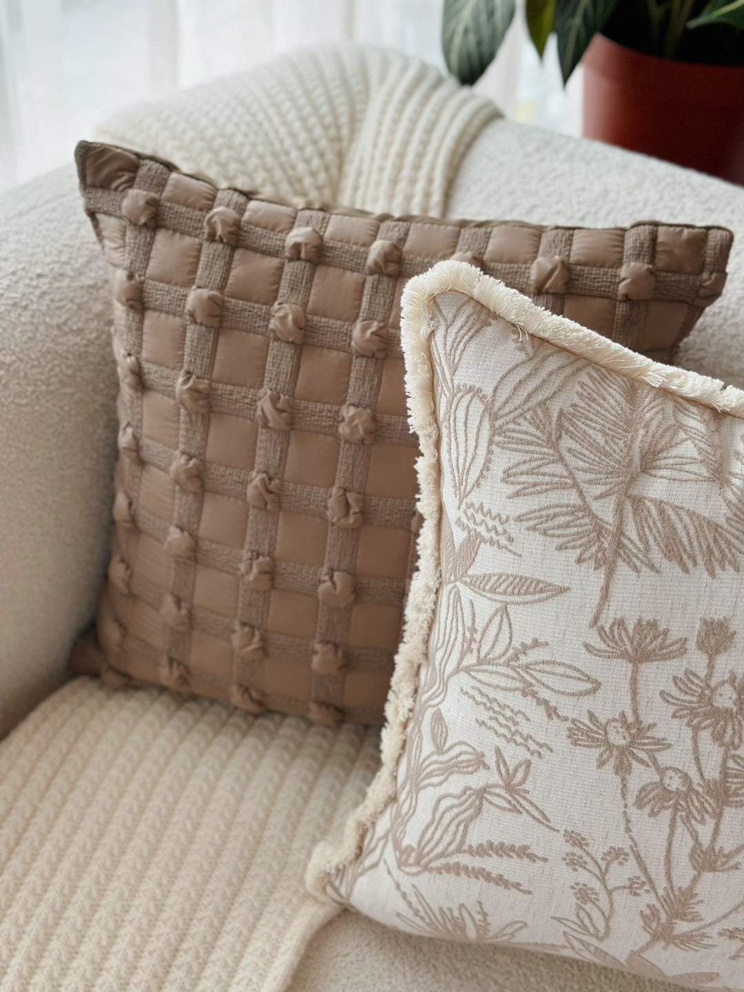 Bubble Grid Mocha Taupe Cushion Cover