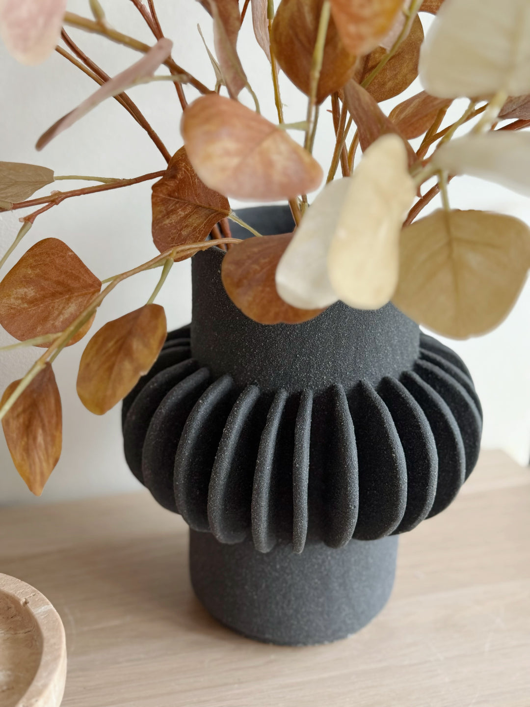 Sleek Black Petal Elegance Speckled Porcelain Vase