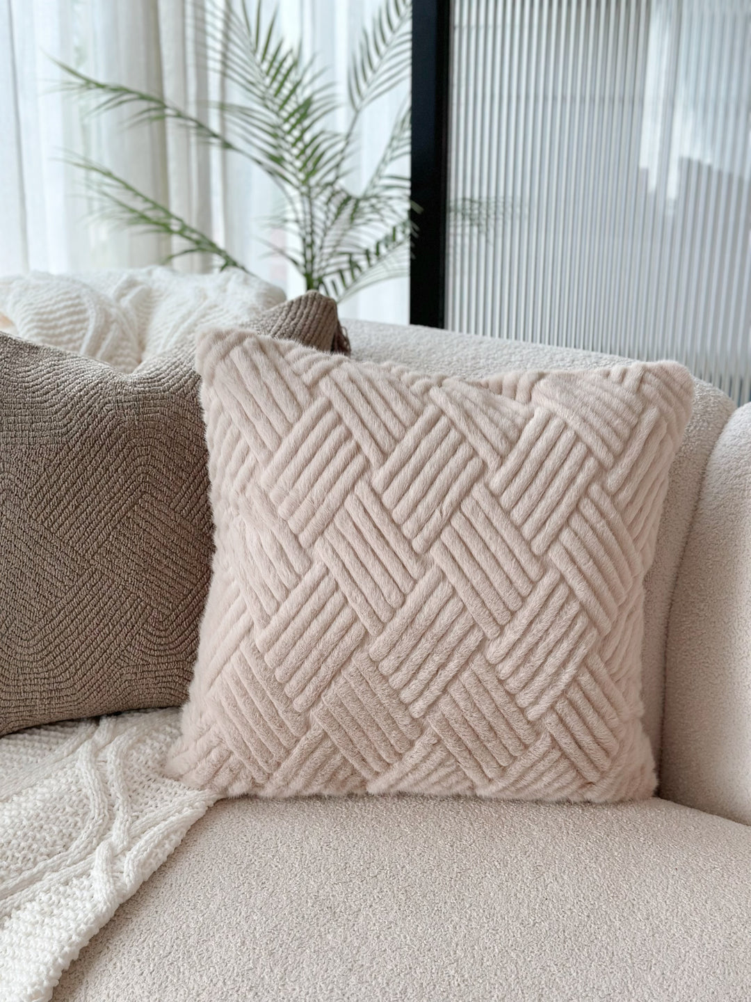 Latte Brown Diamond Weave Cushion Cover