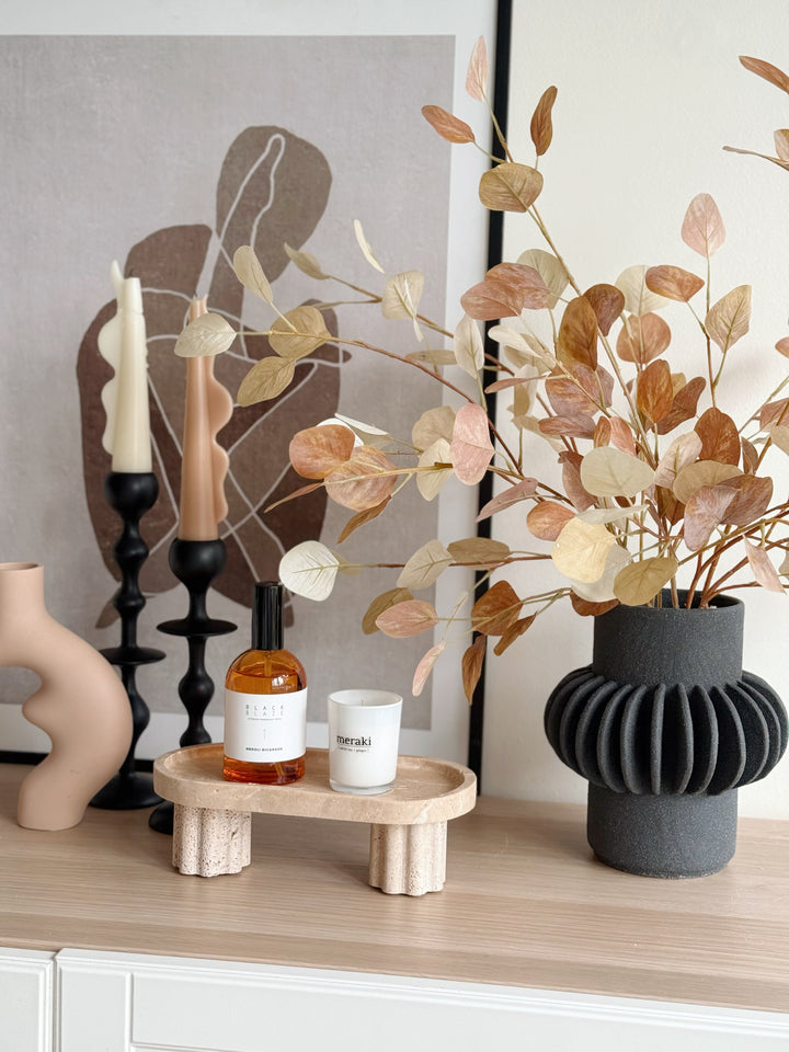 Sleek Black Petal Elegance Speckled Porcelain Vase