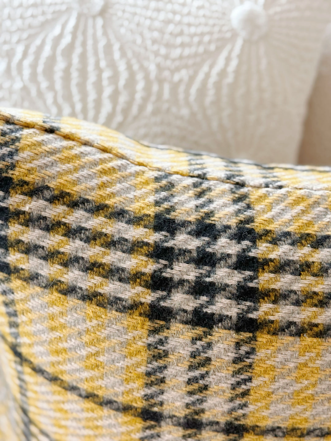 Golden Gingham Glow Cushion Cover