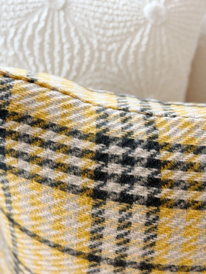 Golden Gingham Glow Cushion Cover