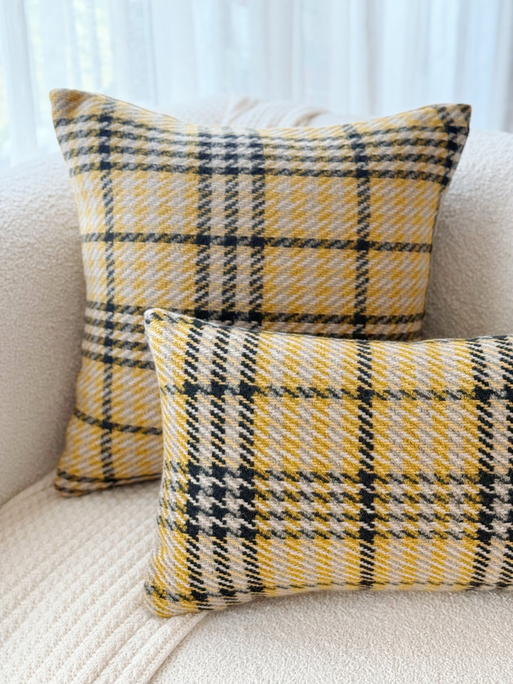 Golden Gingham Glow Cushion Cover