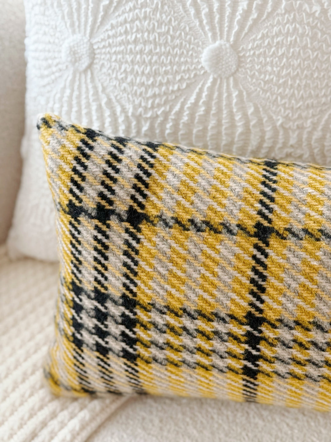 Golden Gingham Glow Waist Cushion Cover