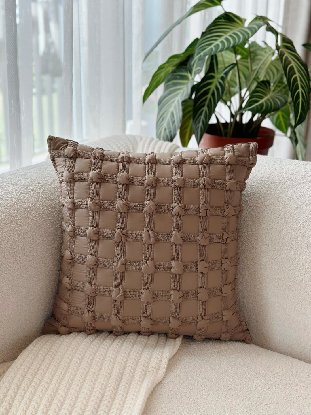 Bubble Grid Mocha Taupe Cushion Cover