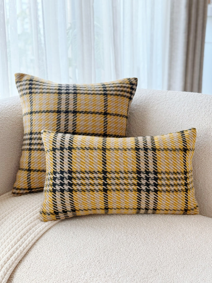Golden Gingham Glow Cushion Cover