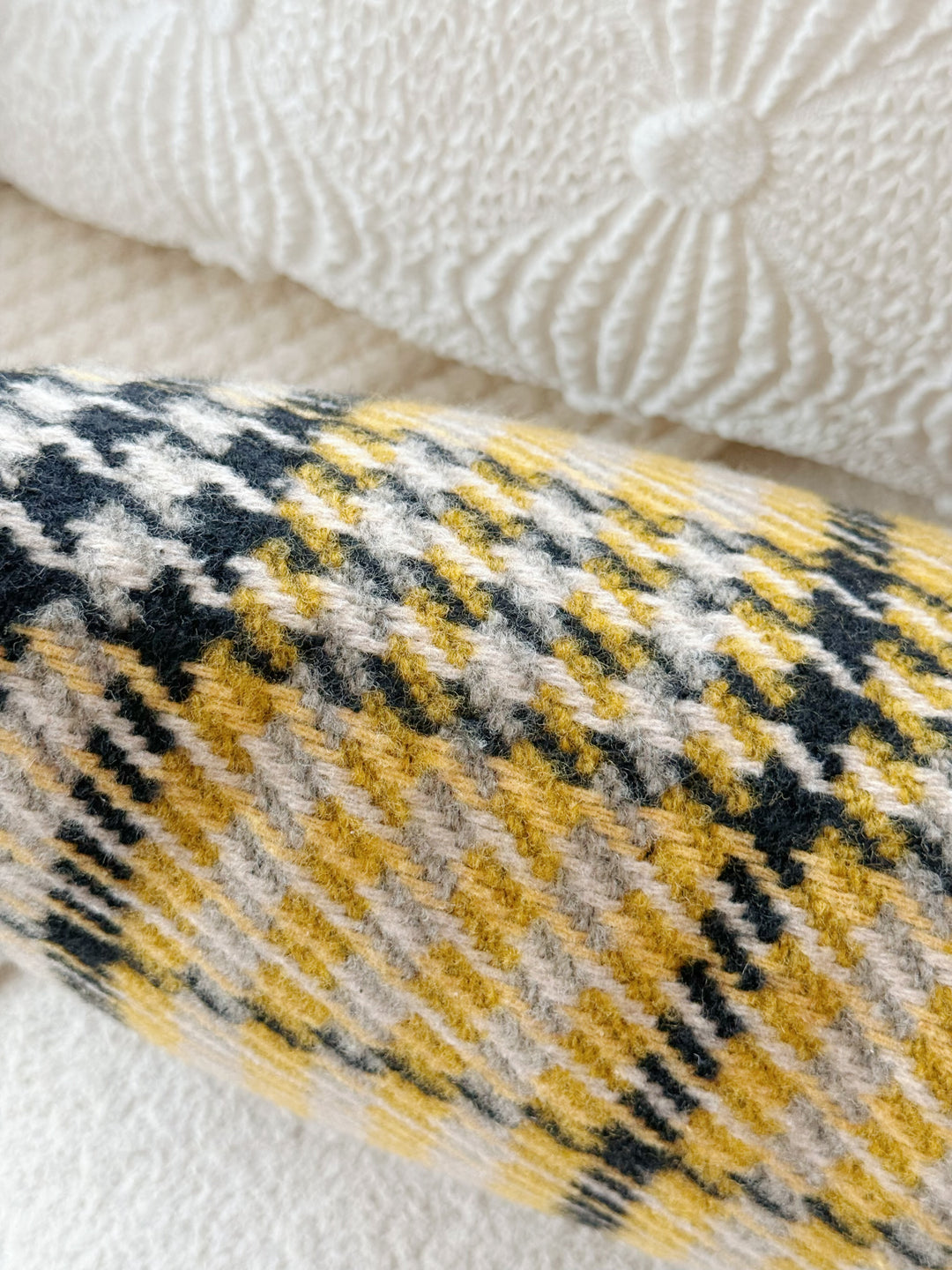 Golden Gingham Glow Waist Cushion Cover