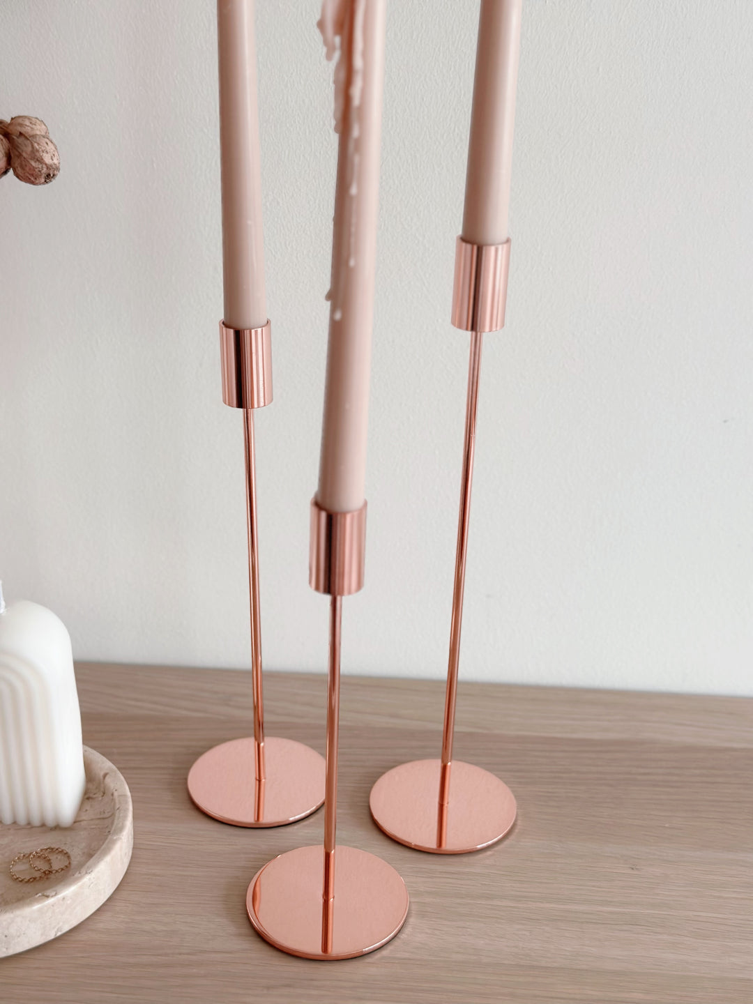 Serene Trio: Glamorous Rose Gold Minimalist Candle Holder