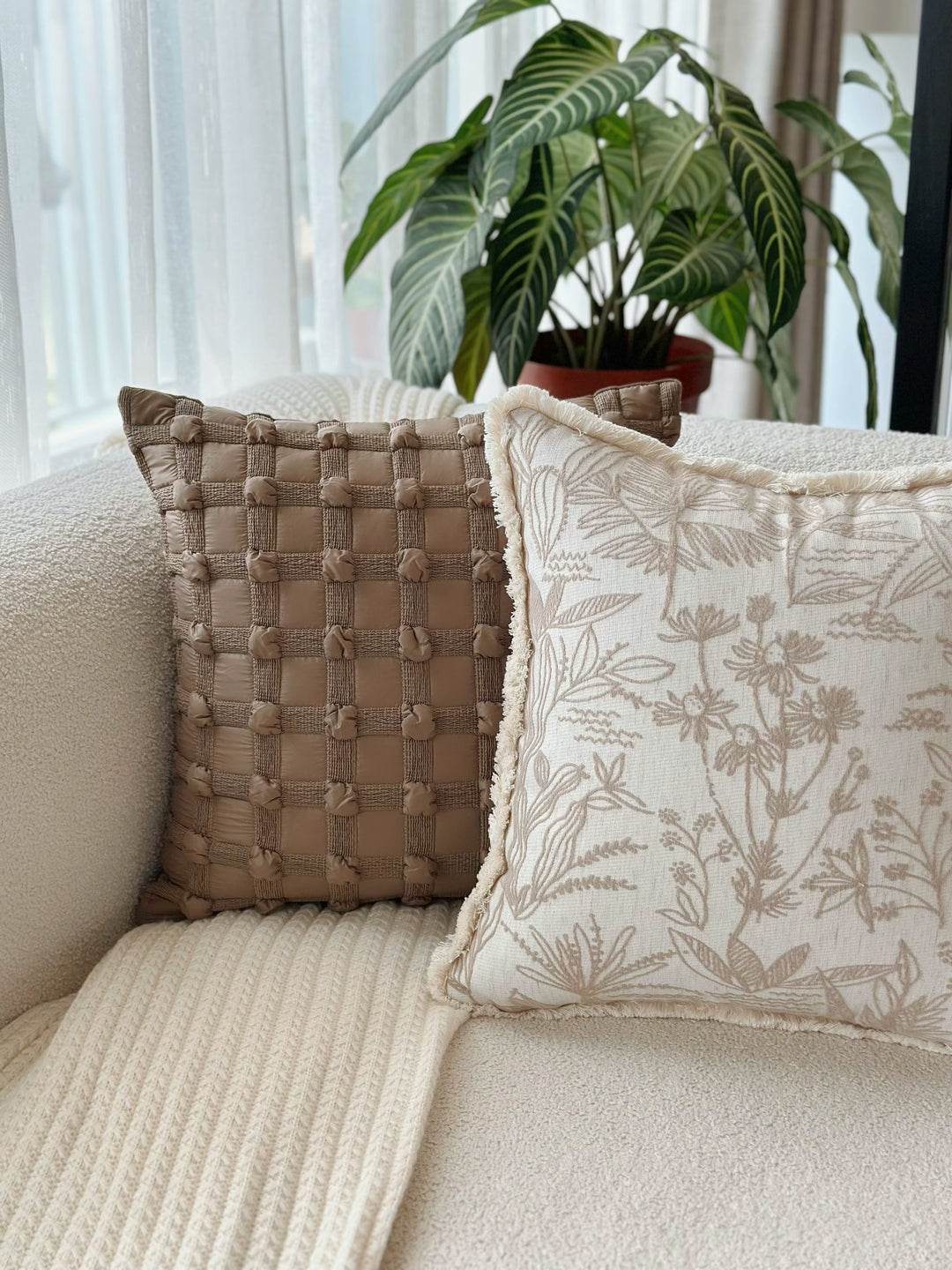 Bubble Grid Mocha Taupe Cushion Cover