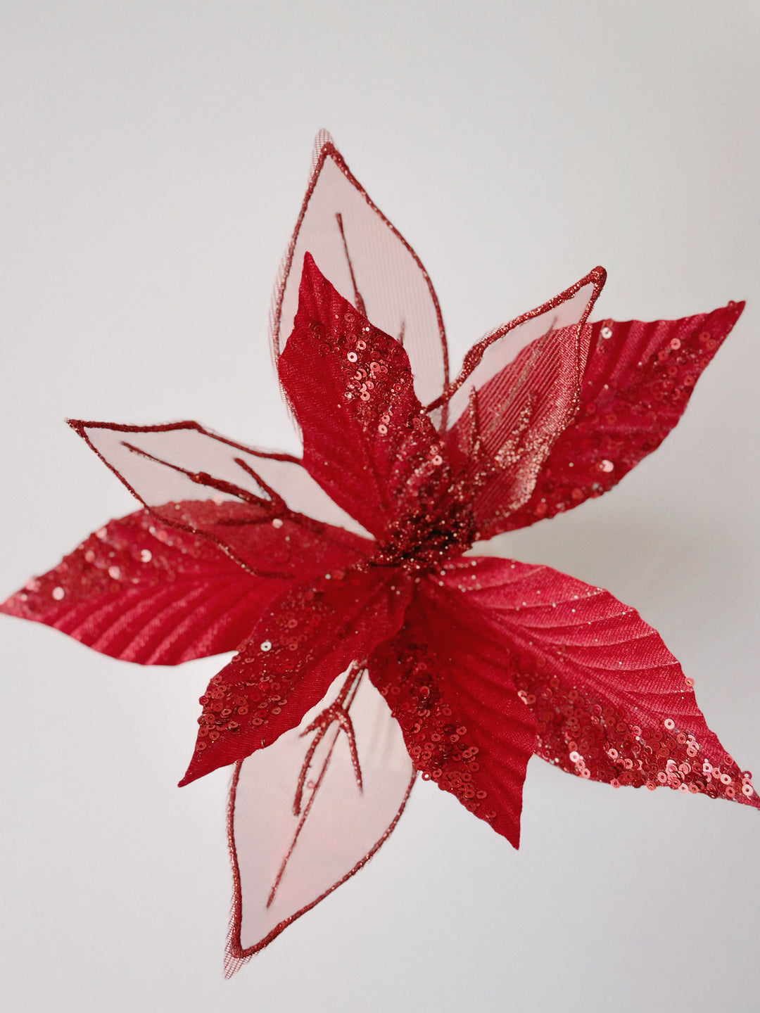 Dual Texture Red Beaded Artificial Poinsettia