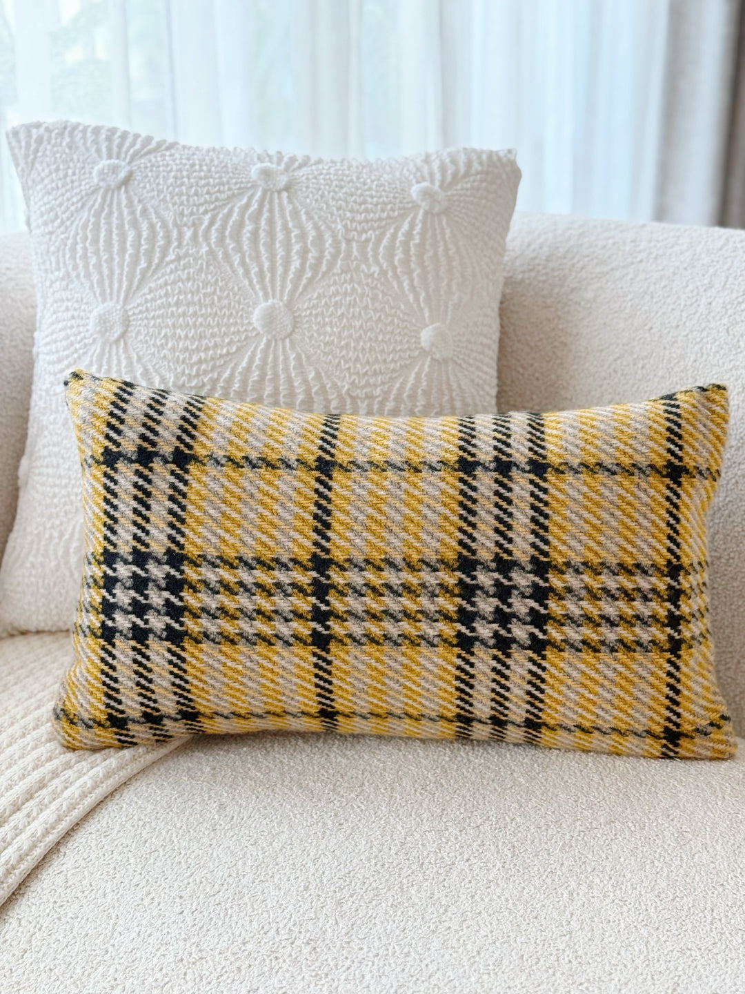 Golden Gingham Glow Waist Cushion Cover