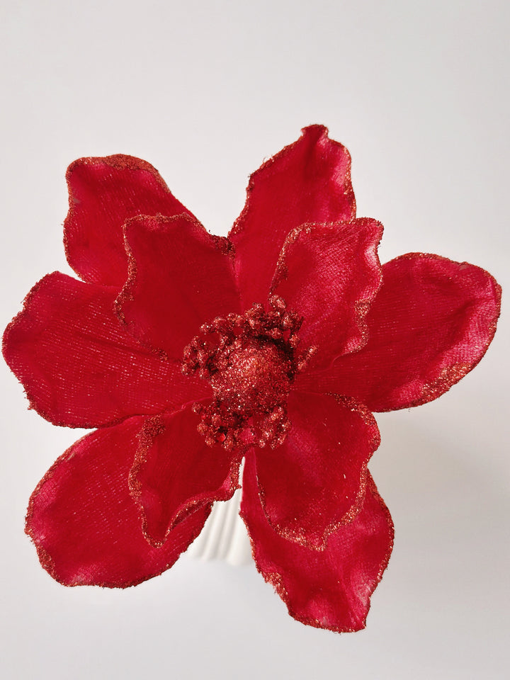 Small Glittered Red Artificial Christmas Flower