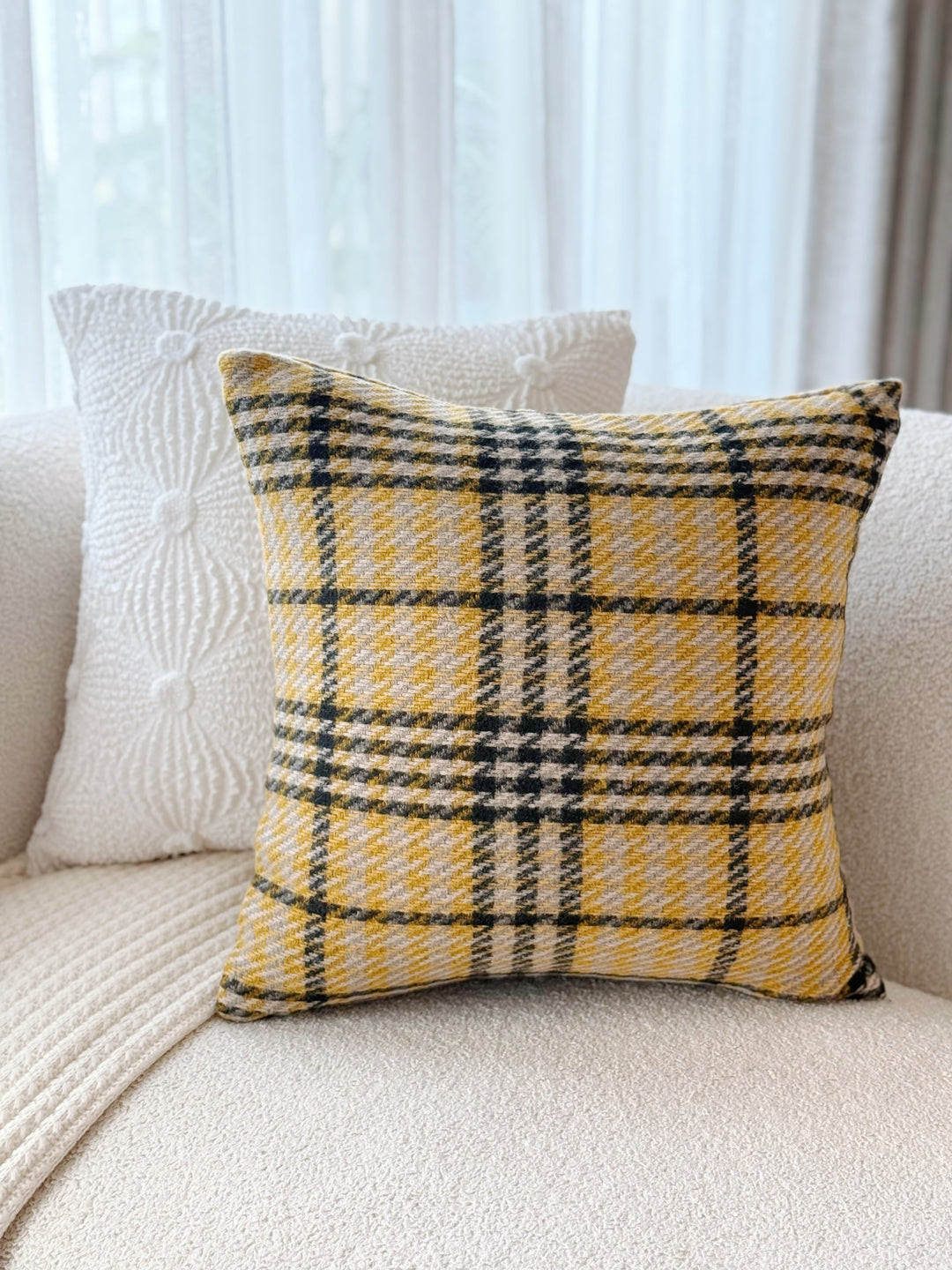 Golden Gingham Glow Cushion Cover