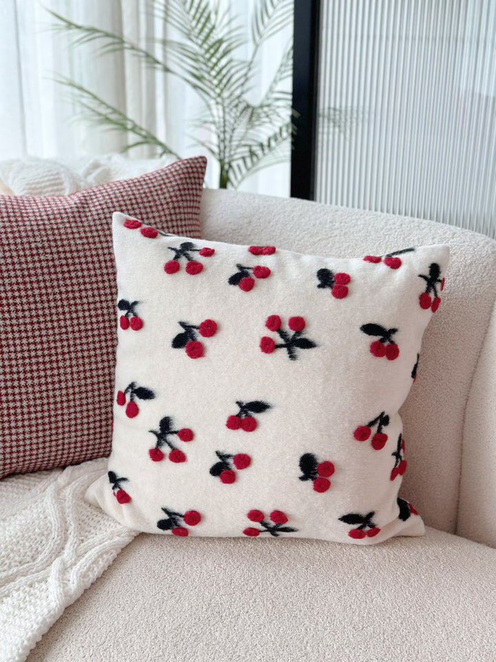 Deep Red Houndstooth Chic Cushion Cover