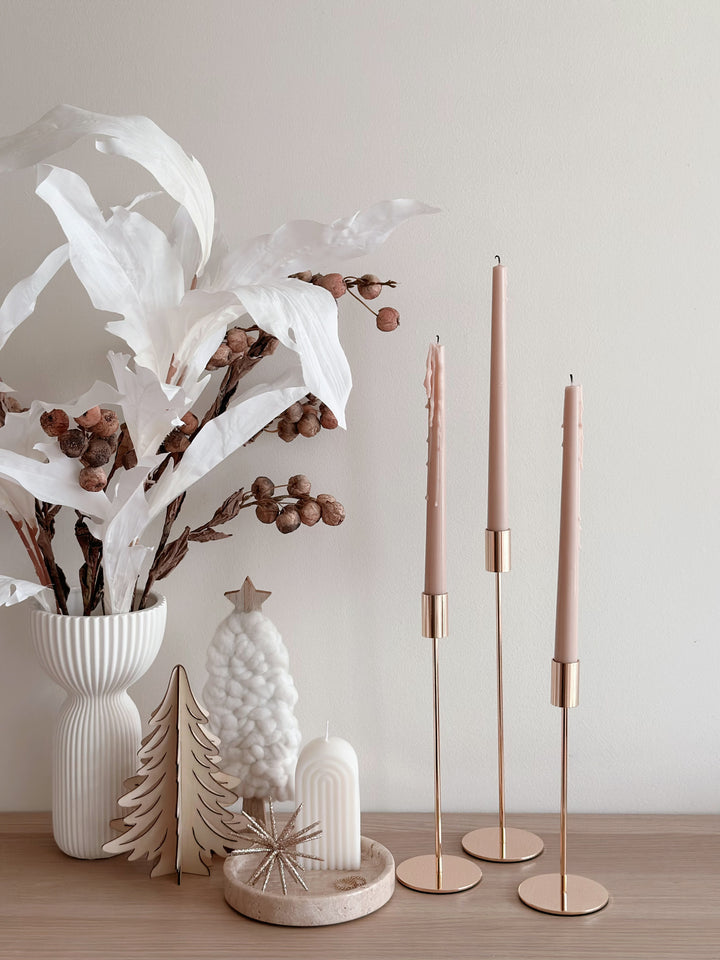 Serene Trio: Elegant Champagne Gold Minimalist Candle Holder