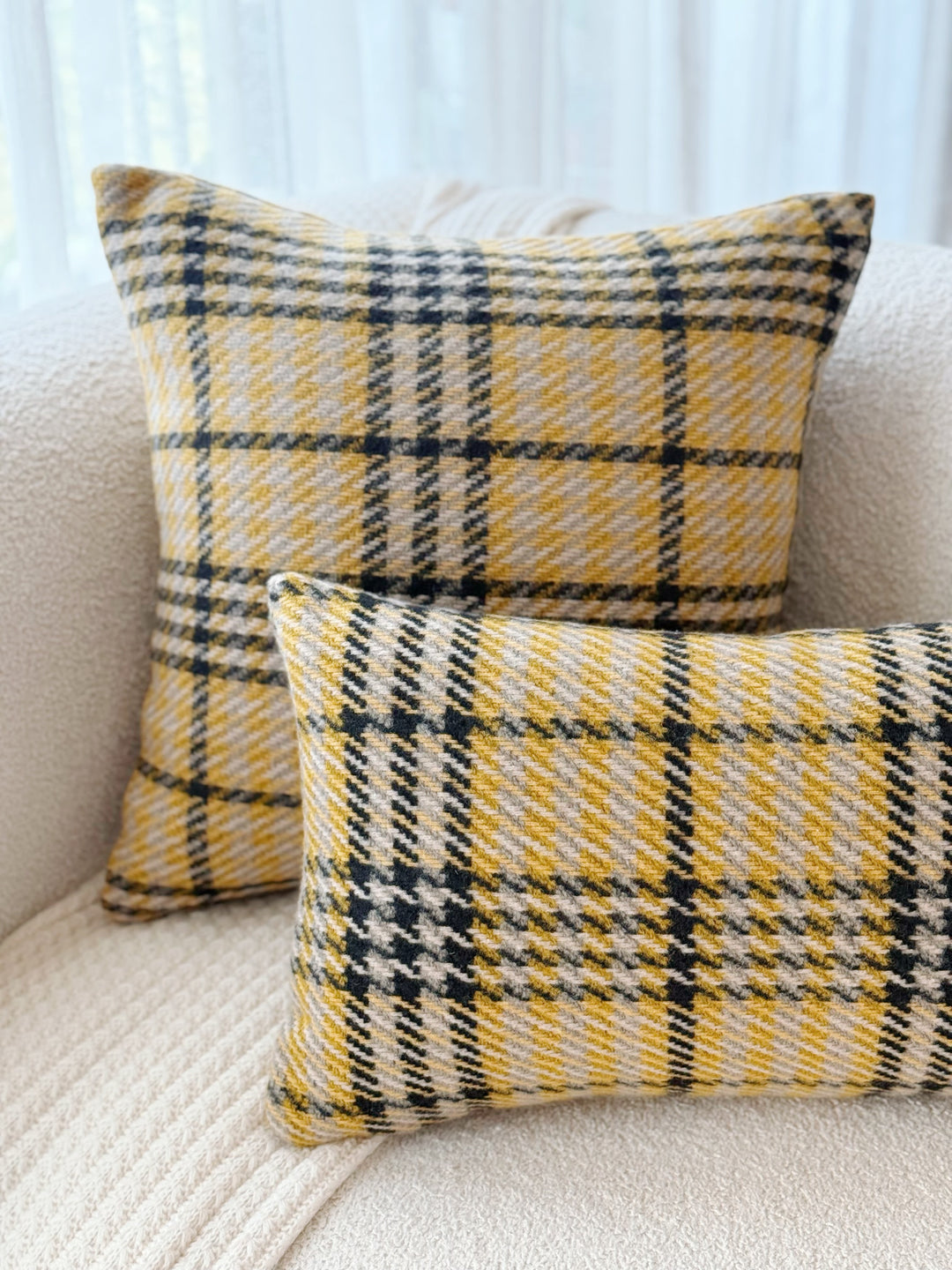 Golden Gingham Glow Waist Cushion Cover