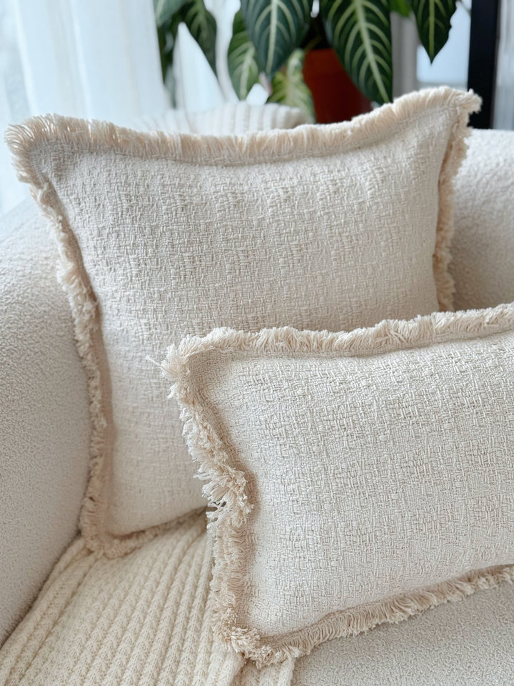Creamstone Fringe Cushion Cover