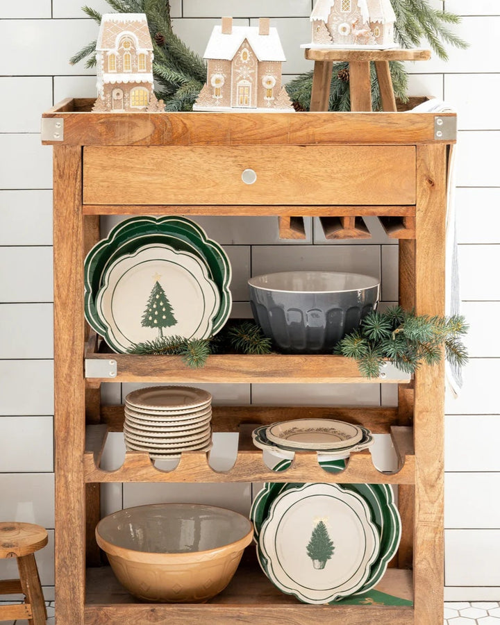 Green Scalloped Cream Lines Plate 11"