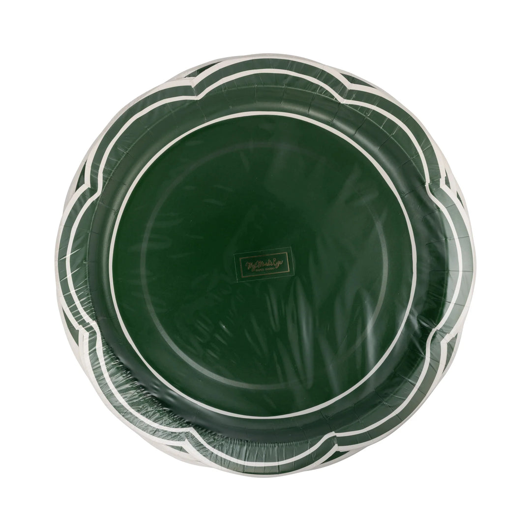 Green Scalloped Cream Lines Plate 11"