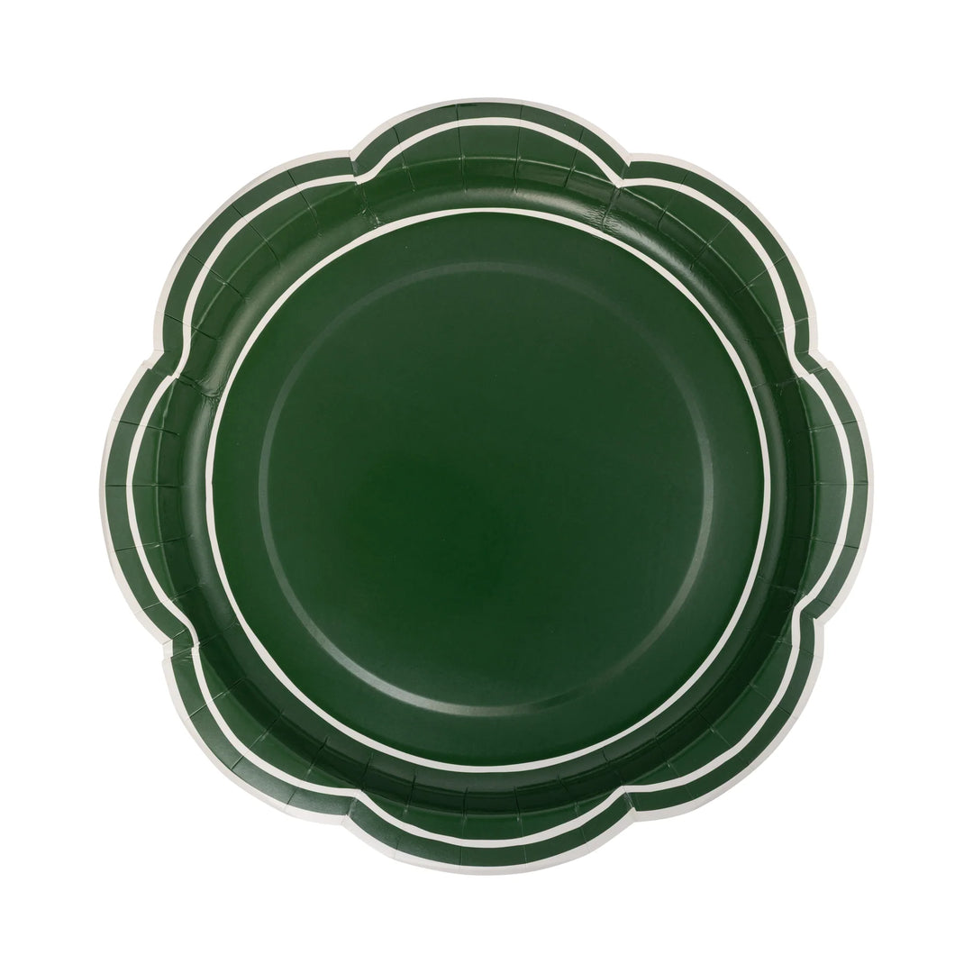 Green Scalloped Cream Lines Plate 11"