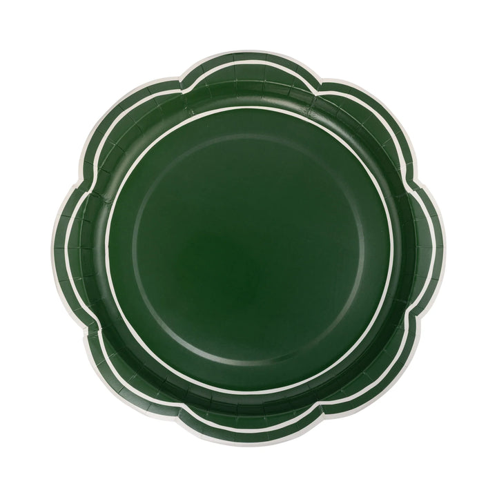 Green Scalloped Cream Lines Plate 11"