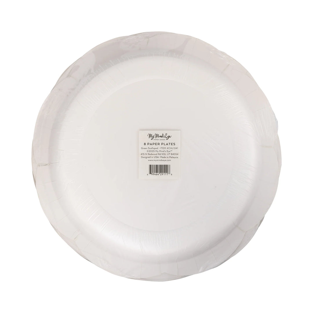 Green Scalloped Cream Lines Plate 11"