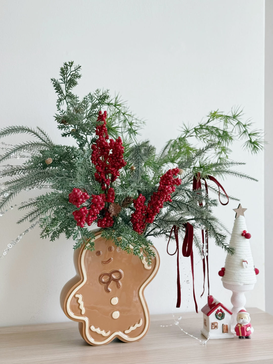 Berry Merry Holiday Arrangement in Gingerbread Man Vase (1-sided)