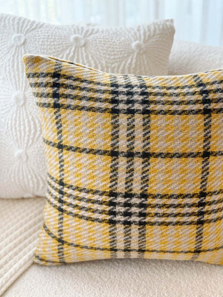 Golden Gingham Glow Cushion Cover