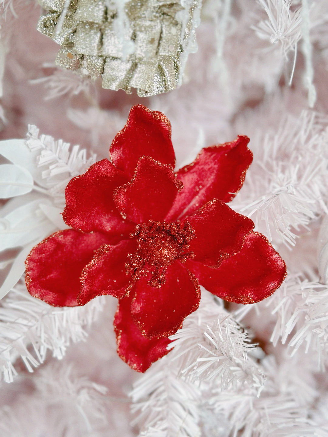 Small Glittered Red Artificial Christmas Flower