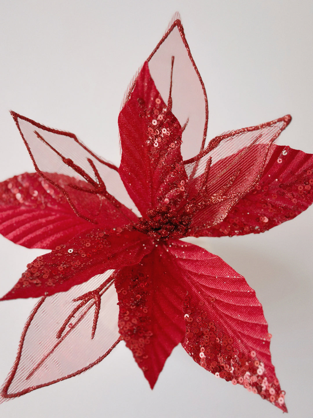 Dual Texture Red Beaded Artificial Poinsettia
