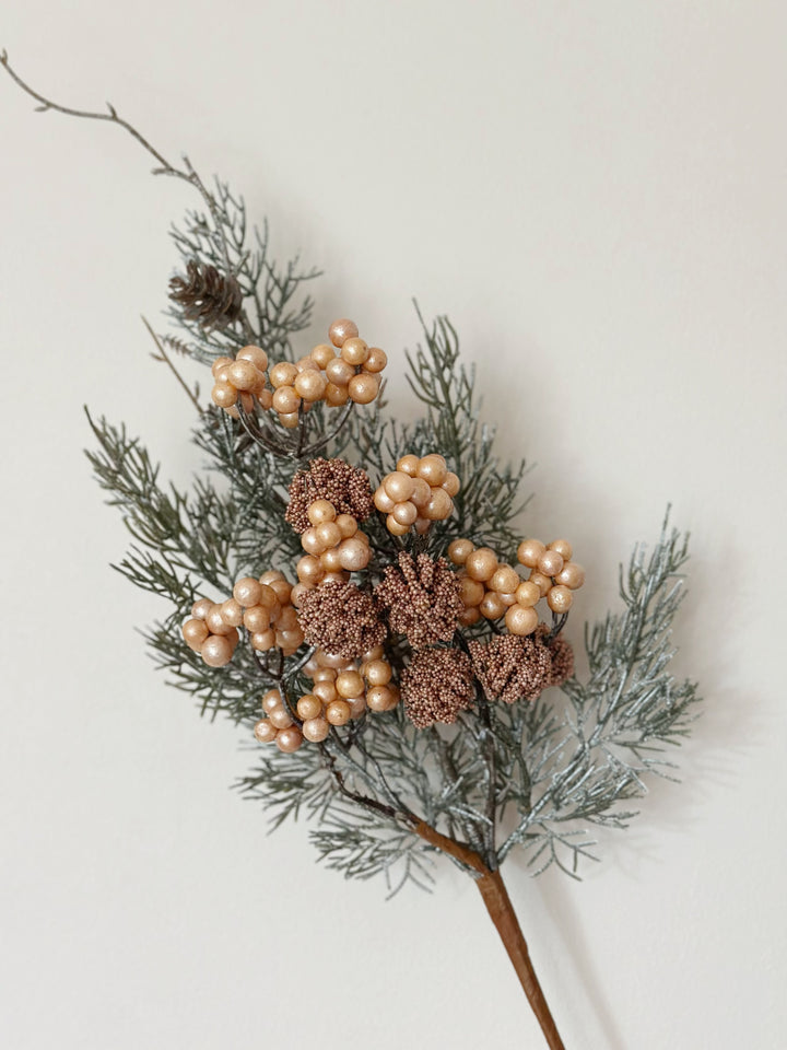 Frosted Champagne Pine Berry Stem