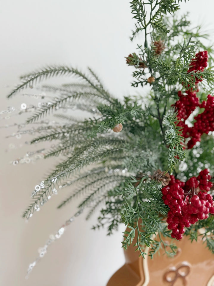 Berry Merry Holiday Arrangement in Gingerbread Man Vase (1-sided)