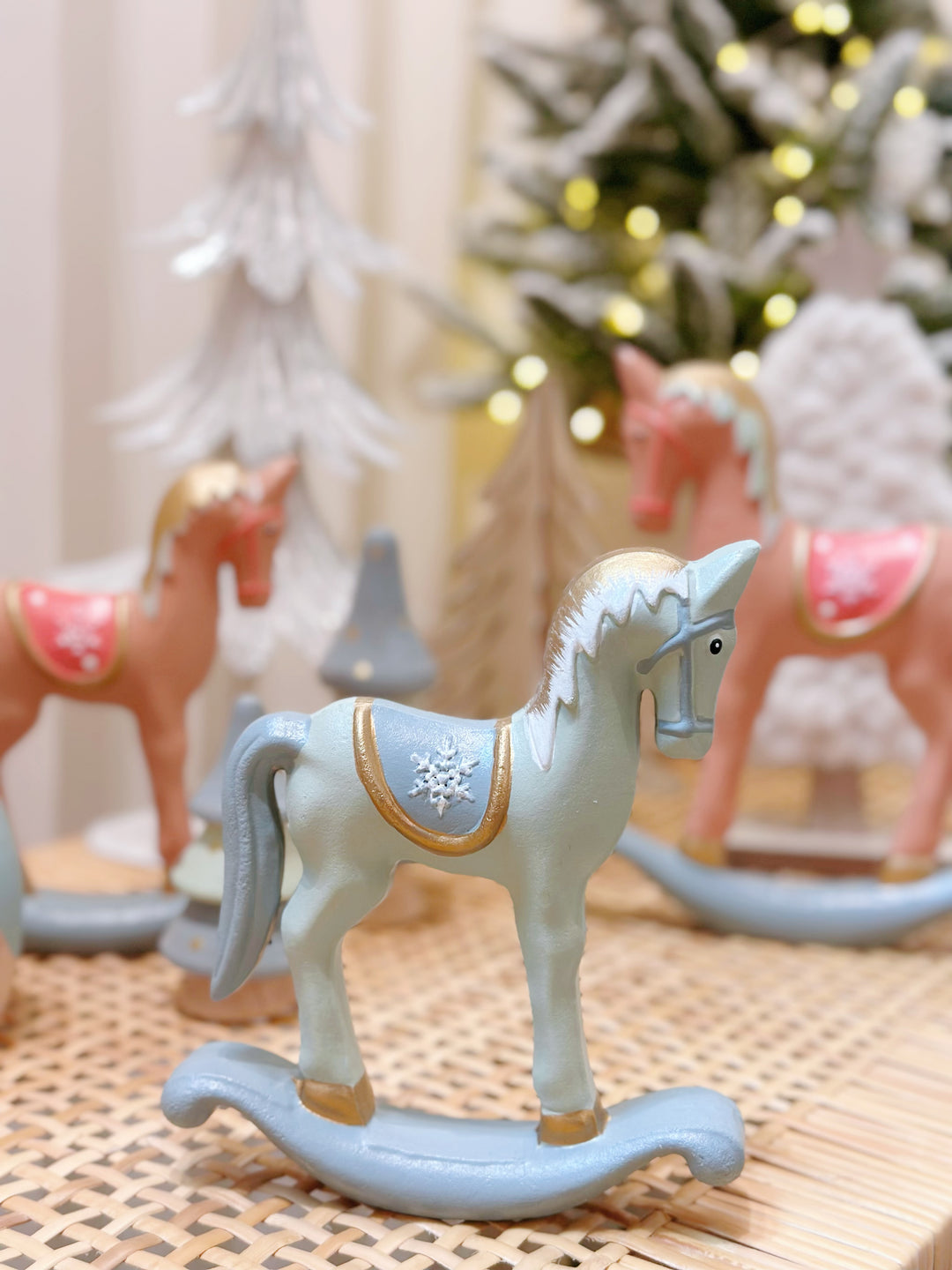 Whimsical Woodland: Pastel-Hued Wooden Christmas Ensemble