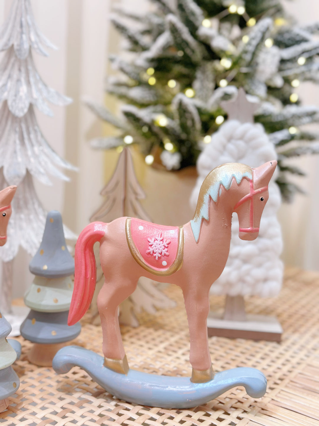 Whimsical Woodland: Pastel-Hued Wooden Christmas Ensemble