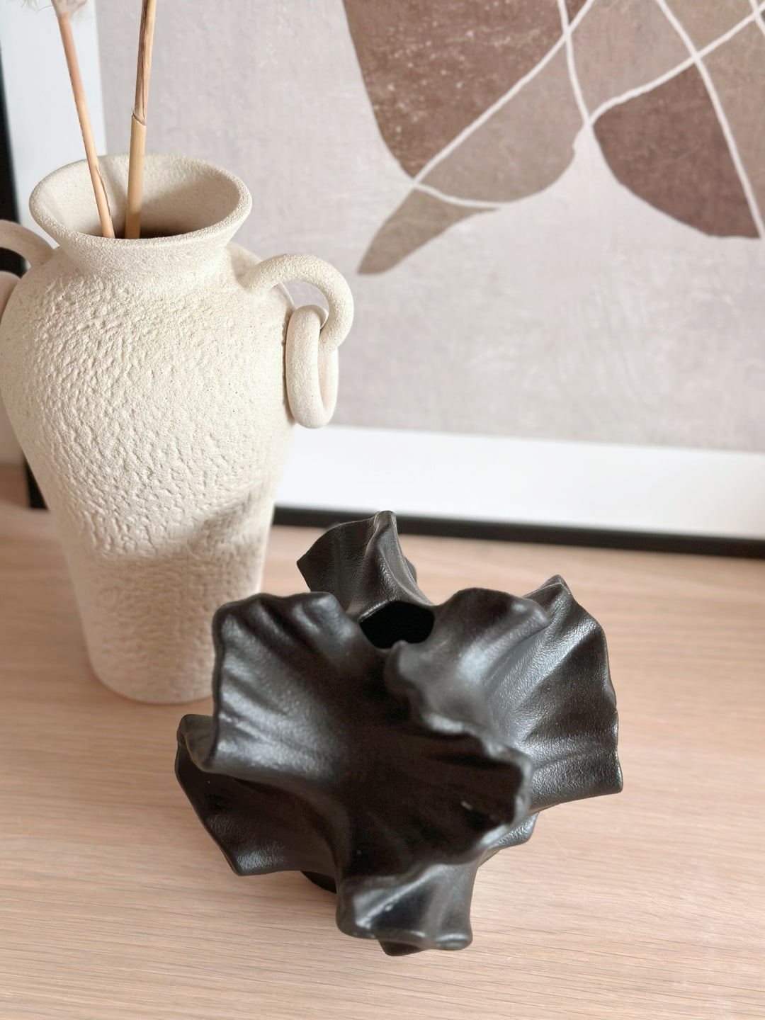 Black Ripple Sculpted Decor Vases - 2 sizes
