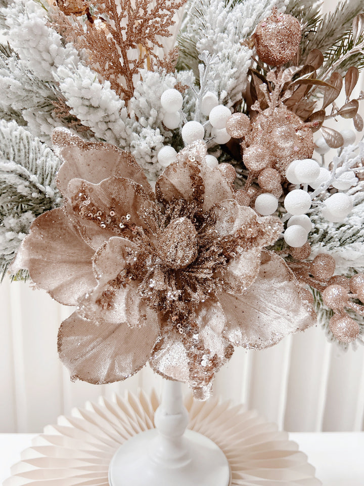 Glittered Champagne Brown Artificial Christmas Flower