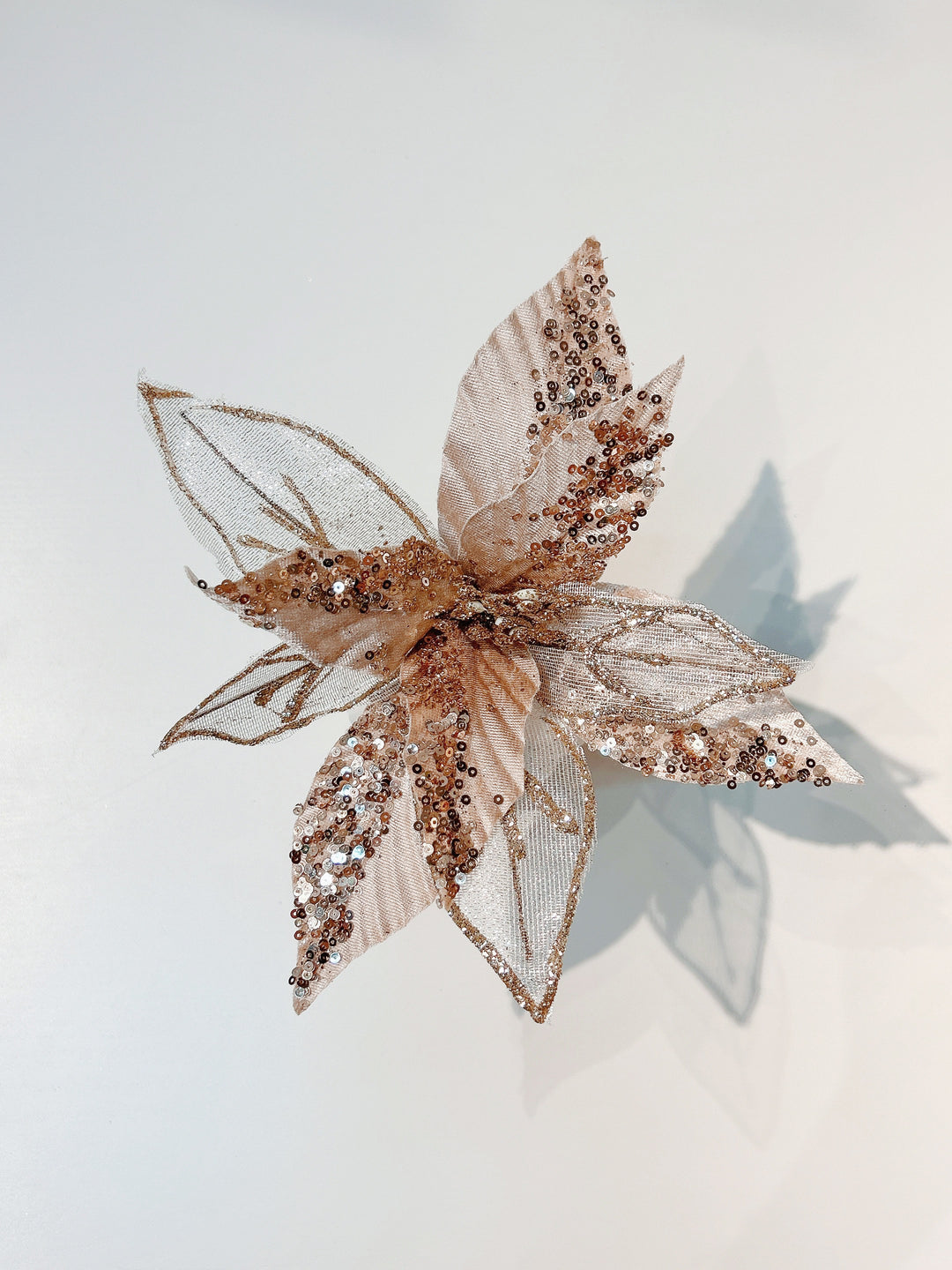 Dual Texture Champagne Gold Beaded Artificial Poinsettia