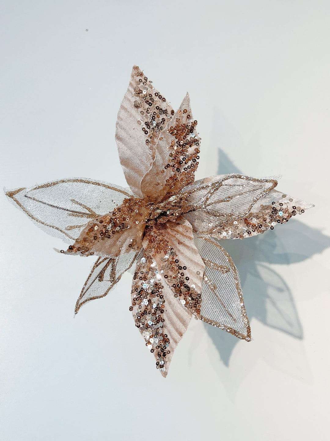 Dual Texture Champagne Gold Beaded Artificial Poinsettia