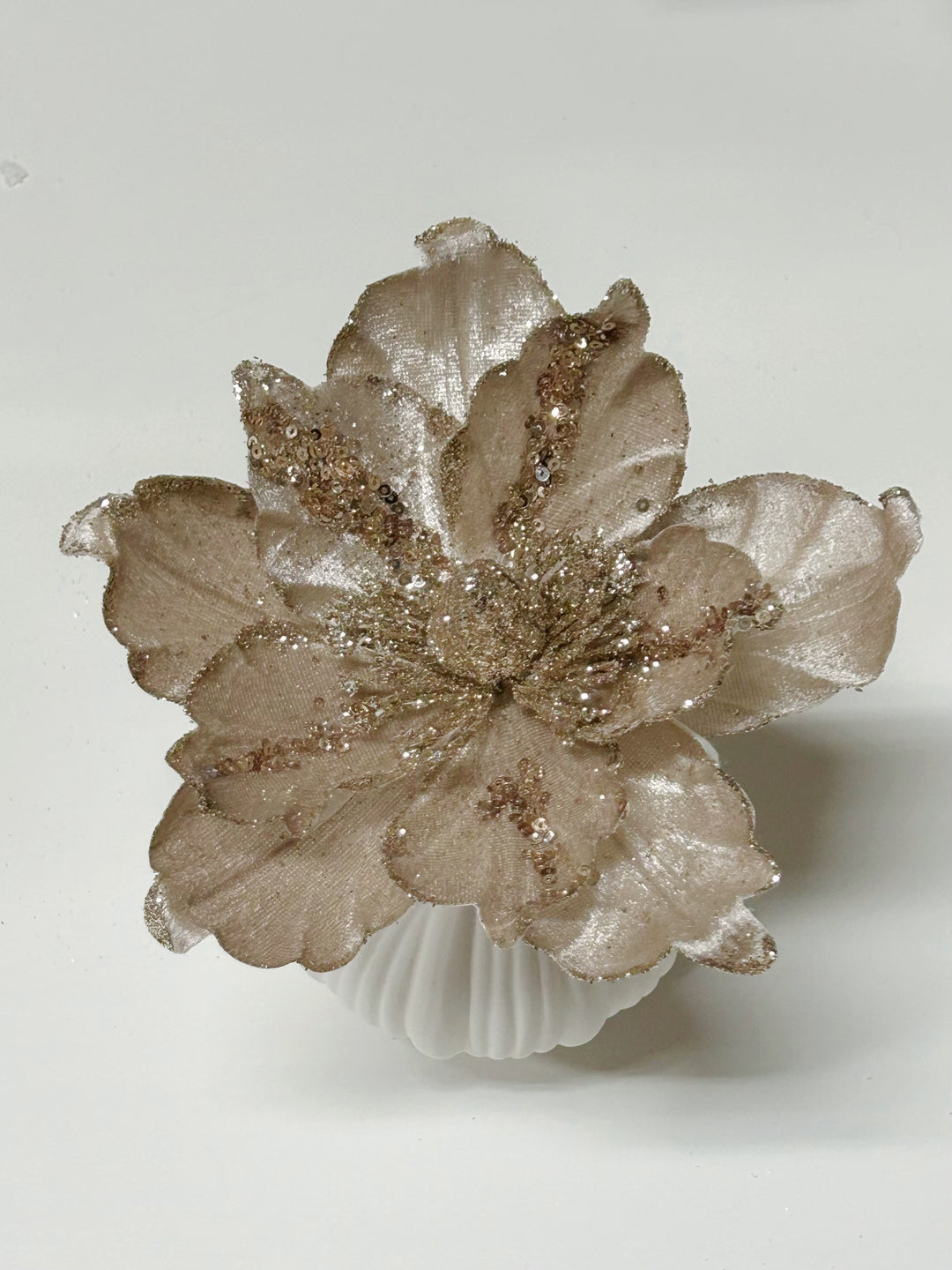 Glittered Champagne Brown Artificial Christmas Flower