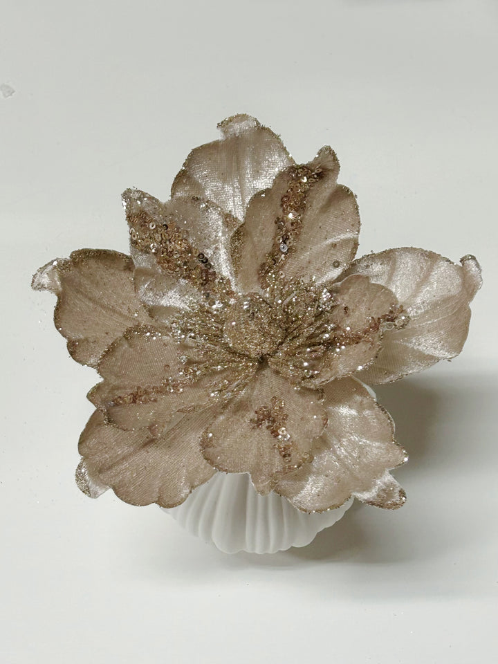 Glittered Champagne Brown Artificial Christmas Flower