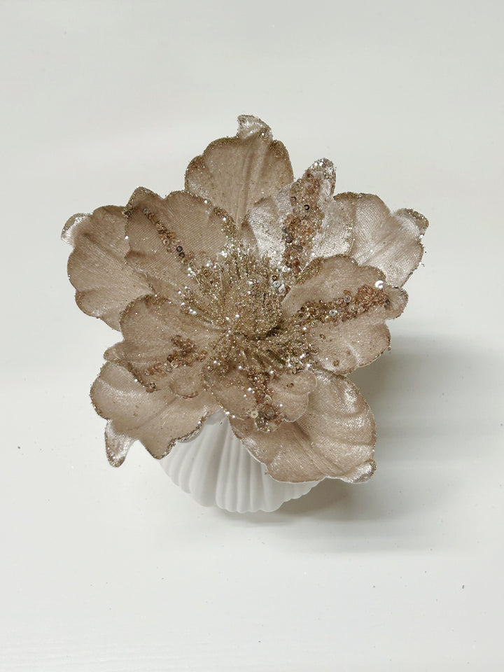 Glittered Champagne Brown Artificial Christmas Flower