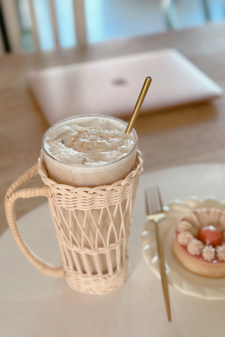 Glass Mug with Rattan Holder
