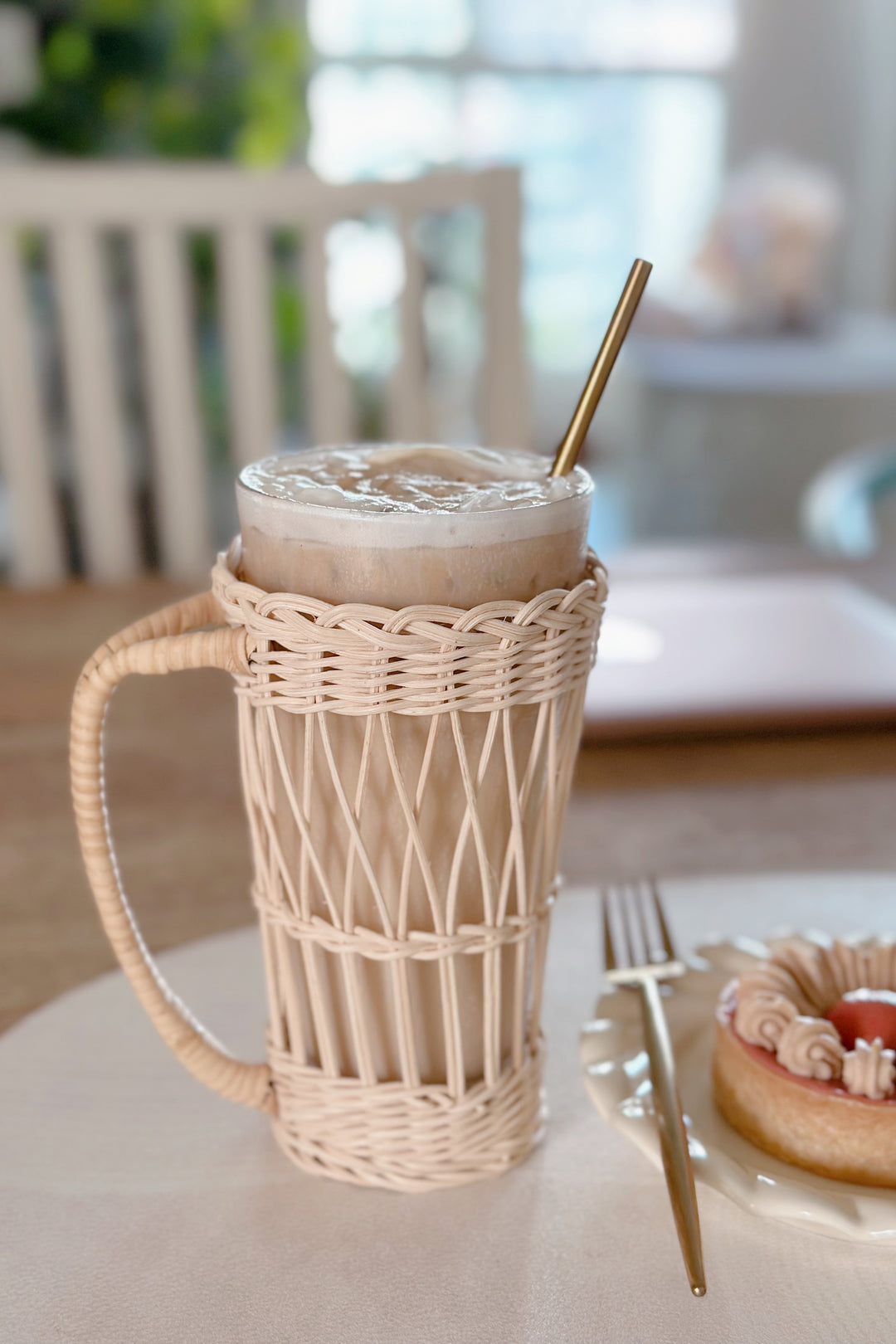 Glass Mug with Rattan Holder