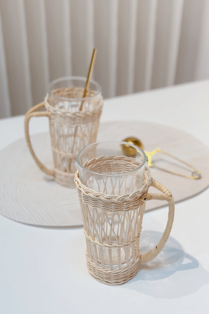 Glass Mug with Rattan Holder