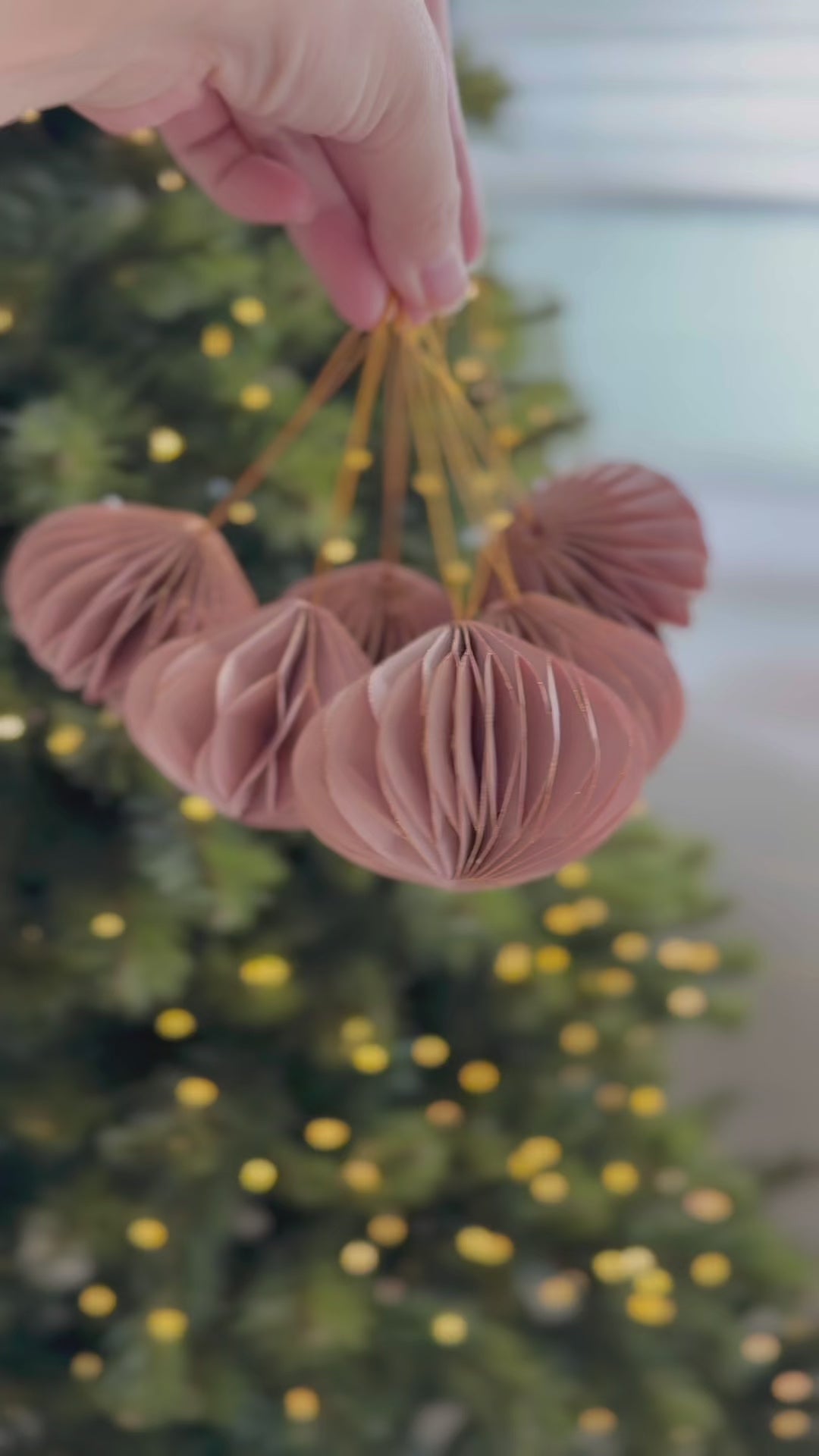 Glistening Dusty Blush Paper Bauble Set (set of 6)