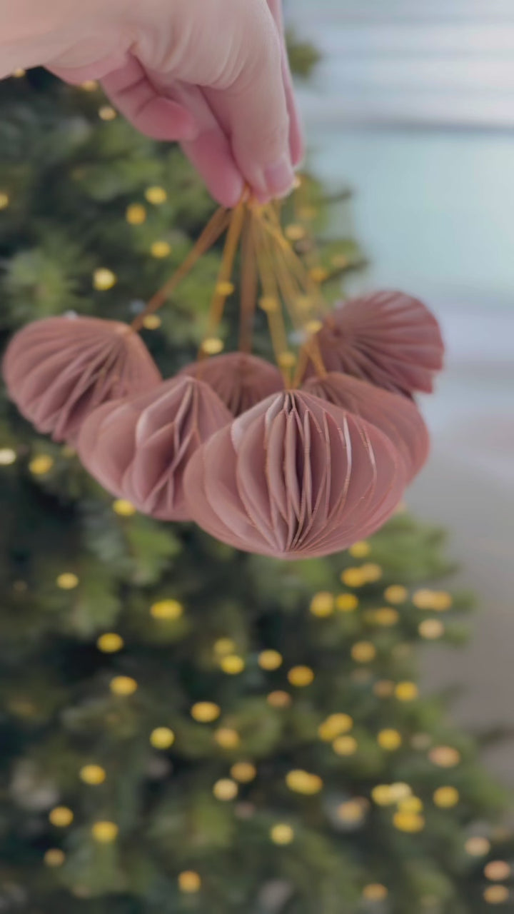 Glistening Dusty Blush Paper Bauble Set (set of 6)